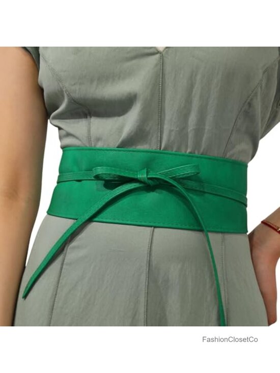 Faux Leather Wide Obi Belt with Lace-up Closure main image 6